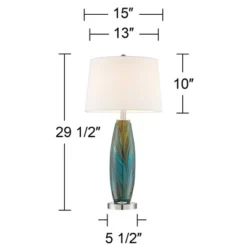 360 Lighting Azure Modern Table Lamps 29 1/2" Tall Set Of 2 Blue Brown Art Glass White Fabric Drum Shade For Bedroom Living Room Bedside Nightstand -360 Lighting Outlet Store GUEST ccca3cc4 0d58 4d78 95db 63c3501b89e9
