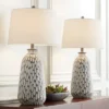 360 Lighting Carlton Modern Table Lamps 28 1/4" Tall Set Of 2 Gray Wash Off White Fabric Drum Shade For Bedroom Living Room Bedside Nightstand Office