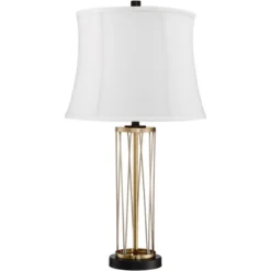 360 Lighting Nathan Modern Table Lamps 25 1/2" High Set Of 2 Gold Metal With USB Charging Ports White Drum Shade For Bedroom Living Room Home Desk -360 Lighting Outlet Store GUEST d323a40b ba9c 4555 9c3f a92f193885c5