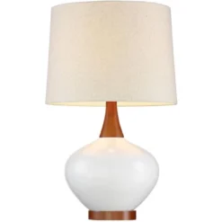 360 Lighting Brice Modern Mid Century Accent Table Lamp 23" High Ivory Ceramic Wood Neck Off White Drum Shade For Bedroom Living Room Bedside Office -360 Lighting Outlet Store GUEST d3ef9ac2 96e0 4e33 85d9 c1fe29f85eb8