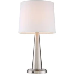 360 Lighting Karla Art Deco Style Table Lamps 25" High Set Of 2 Brushed Nickel With USB Charging Port And Table Top Dimmers White Fabric Drum For Desk -360 Lighting Outlet Store GUEST d4513474 0e29 403f 915c 0f0049034786