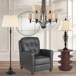 360 Lighting Spenser Rustic Farmhouse Floor Lamp 58" Tall Oiled Bronze Metal Off White Linen Empire Shade For Living Room Bedroom Office House Home -360 Lighting Outlet Store GUEST d4cd80f6 511a 4302 ad5e f5d90ee958aa