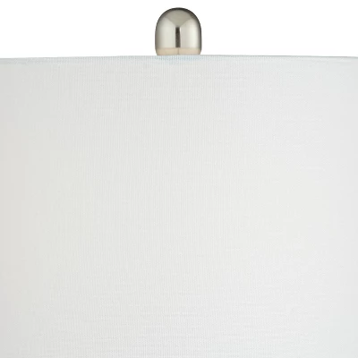 360 Lighting Gerson Modern Table Lamps 24" High Set Of 2 Brushed Nickel With Dimmers LED White Drum Shade For Bedroom Living Room Bedside Nightstand 2 360 Lighting Gerson Modern Table Lamps 24" High Set Of 2 Brushed Nickel With Dimmers LED White Drum Shade For Bedroom Living Room Bedside Nightstand - Image 2