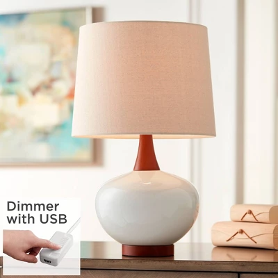 360 Lighting Modern Table Lamp With USB Charging Port 23" High Ivory Ceramic Off-White Drum Shade For Living Room Desk Bedroom House 1 360 Lighting Modern Table Lamp With USB Charging Port 23" High Ivory Ceramic Off-White Drum Shade For Living Room Desk Bedroom House