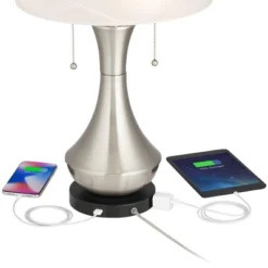 360 Lighting Simon Modern Accent Table Lamps Set Of 2 21" High Silver With USB Charging Port White Glass Dome Shade For Bedroom Living Room House Desk -360 Lighting Outlet Store GUEST dac030ed f49c 42b9 88a4 85f39e4f5671