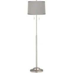 360 Lighting Abba Modern Floor Lamp 66" Tall Brushed Nickel Platinum Gray Dupioni Silk Drum Shade For Living Family Room Bedroom Office House Home