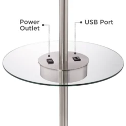 360 Lighting Caper Modern Floor Lamp With Tray Table 60 1/2" Tall Brushed Nickel USB And AC Power Outlet Off White Fabric Drum Shade For Living Room -360 Lighting Outlet Store GUEST df86f21b ecb4 4f04 851f 2ce6491fcb9f
