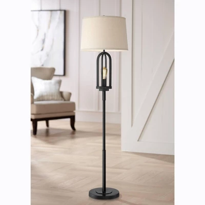 360 Lighting Marcel Rustic Farmhouse Floor Lamp 64" Tall Black Metal With LED Nightlight Natural Linen Drum Shade For Living Room Bedroom Office House 1 360 Lighting Marcel Rustic Farmhouse Floor Lamp 64" Tall Black Metal With LED Nightlight Natural Linen Drum Shade For Living Room Bedroom Office House