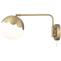 360 Lighting Kelowna Mid Century Modern Swing Arm Wall Lamp Brass Plug-in Light Fixture Globe Glass Shade For Bedroom Bedside Living Room Reading Home -360 Lighting Outlet Store GUEST e61d7184 a274 418d 9848 9921ecaa6908