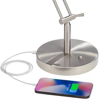 360 Lighting Xenos Modern Desk Lamp 20" High Satin Nickel With USB Charging Port LED Adjustable Arm White Head For Bedroom Living Room Bedside Reading 3 360 Lighting Xenos Modern Desk Lamp 20" High Satin Nickel With USB Charging Port LED Adjustable Arm White Head For Bedroom Living Room Bedside Reading - Image 3