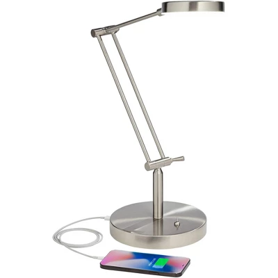 360 Lighting Xenos Modern Desk Lamp 20" High Satin Nickel With USB Charging Port LED Adjustable Arm White Head For Bedroom Living Room Bedside Reading 2 360 Lighting Xenos Modern Desk Lamp 20" High Satin Nickel With USB Charging Port LED Adjustable Arm White Head For Bedroom Living Room Bedside Reading - Image 2