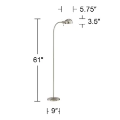 360 Lighting Ridley Modern Floor Lamp Standing 61" Tall Satin Nickel Metal Adjustable Gooseneck Arm For Living Room Reading Bedroom Office House Home -360 Lighting Outlet Store GUEST ee778d00 3726 44ed 8ca7 9cefd86021ce