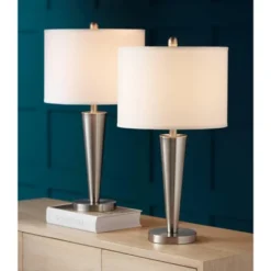 360 Lighting Geoff Modern Table Lamps 26" High Set Of 2 Brushed Nickel With USB Charging Port White Drum Shade For Bedroom Living Room Bedside Desk -360 Lighting Outlet Store GUEST ef0b14cd a089 43c0 bae8 41b8bd89f83c