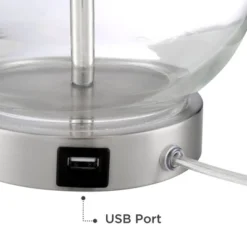 360 Lighting Modern Accent Table Lamps 21.75" High Set Of 2 With USB Charging Port Clear Glass Blue Drum Shade For Living Room Desk Bedroom Office -360 Lighting Outlet Store GUEST f00df3f3 b391 468b 9ff0 9e1d85d13e1c