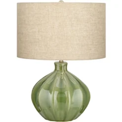 360 Lighting Gordy Modern Accent Table Lamp Handcrafted 20 1/2" High Ribbed Green Ceramic Oatmeal Fabric Drum Shade For Bedroom Living Room Bedside 13 360 Lighting Gordy Modern Accent Table Lamp Handcrafted 20 1/2" High Ribbed Green Ceramic Oatmeal Fabric Drum Shade For Bedroom Living Room Bedside -360 Lighting Outlet Store GUEST f539eafe 195b 44c5 b549 350aebf22147