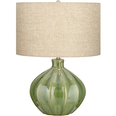 360 Lighting Gordy Modern Accent Table Lamp Handcrafted 20 1/2" High Ribbed Green Ceramic Oatmeal Fabric Drum Shade For Bedroom Living Room Bedside 7 360 Lighting Gordy Modern Accent Table Lamp Handcrafted 20 1/2" High Ribbed Green Ceramic Oatmeal Fabric Drum Shade For Bedroom Living Room Bedside - Image 7