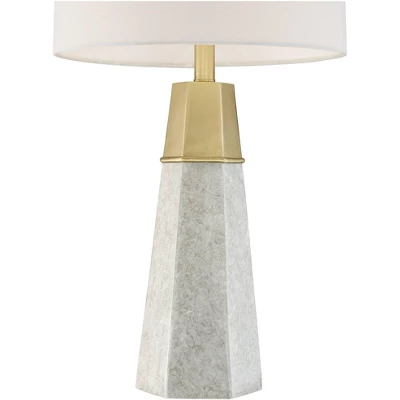 360 Lighting Julie Modern Table Lamps 27 1/2" Tall Set Of 2 Faux Marble Gold Tapered Column Fabric Drum Shade For Bedroom Living Room Bedside Office 3 360 Lighting Julie Modern Table Lamps 27 1/2" Tall Set Of 2 Faux Marble Gold Tapered Column Fabric Drum Shade For Bedroom Living Room Bedside Office - Image 3