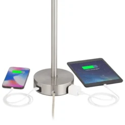 360 Lighting Trotter Modern Table Lamps 23 3/4" High Set Of 2 Brushed Nickel With USB And AC Power Outlet In Base White Fabric Cylinder For Home Desk -360 Lighting Outlet Store GUEST f76de4d6 c4b1 4912 b5c5 06debc3af599