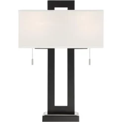 360 Lighting Neil Modern Table Lamp With Clear Riser 26" High Black With USB Charging Port White Rectangular Shade For Bedroom Living Room House Desk -360 Lighting Outlet Store GUEST f9bba6c1 76e8 443d 8c57 7fd6c0901e32 2