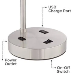 360 Lighting Colby Modern Desk Lamps 21" High Set Of 2 Brushed Nickel With USB And AC Power Outlet In Base White Linen Drum Shade For Bedroom Office -360 Lighting Outlet Store GUEST fcefd692 8378 4100 92a6 08acbdd4e52a