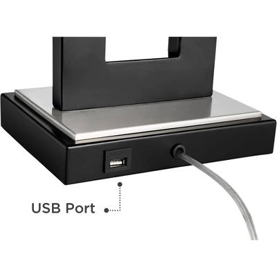 360 Lighting Neil Modern Rustic Table Lamp 26" High Black Metal With USB Charging Port White Rectangular Shade For Bedroom Living Room Bedside Desk 4 360 Lighting Neil Modern Rustic Table Lamp 26" High Black Metal With USB Charging Port White Rectangular Shade For Bedroom Living Room Bedside Desk - Image 4